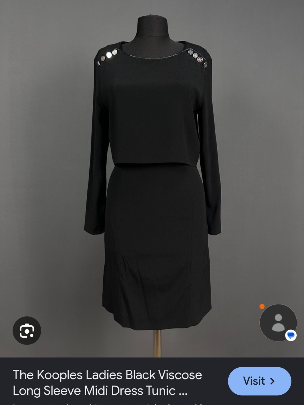 The Kooples Black Long-Sleeve Midi Dress with Shoulder Buttons, Viscose